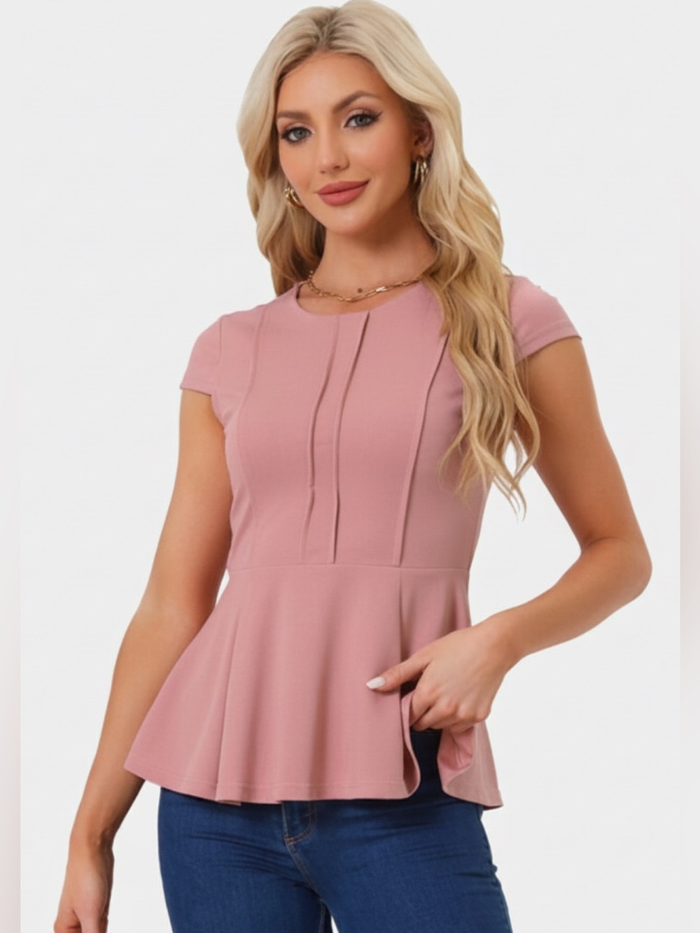 Women's Pink Peplum Cap-Sleeve Top • NWT • 23" p2p, 27" length
